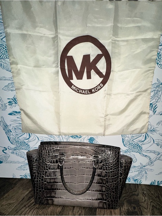 Michael Kors Handbags - Michael Kors Croc-Embossed Tote in Dark Gray-Black